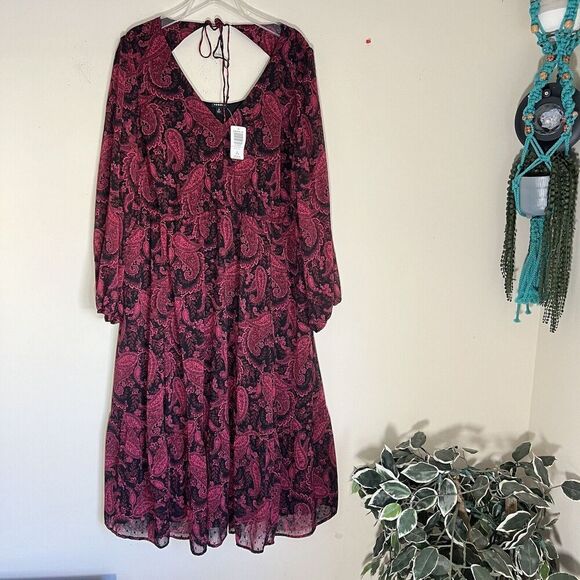 Torrid Tea Length Clip Dot Open Back A-Line Dress Tiered Paisley 2X New - Picture 7 of 8